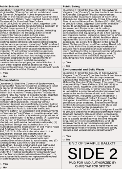 Spotsylvania County, VA Sample Ballot for November 3, 2026 election Spotsylvania County, VA Sample Ballot for November 3, 2026 election